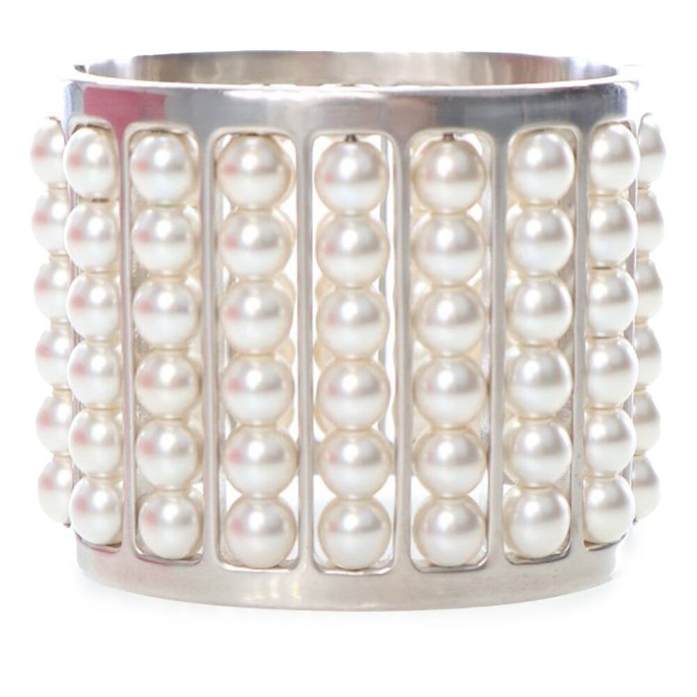 Chanel Silver Plated Wide Pearl Cuff Bracelet